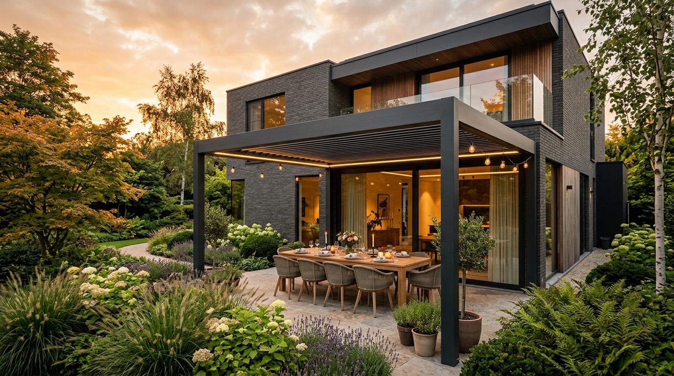 Aluminium pergola op een modern terras